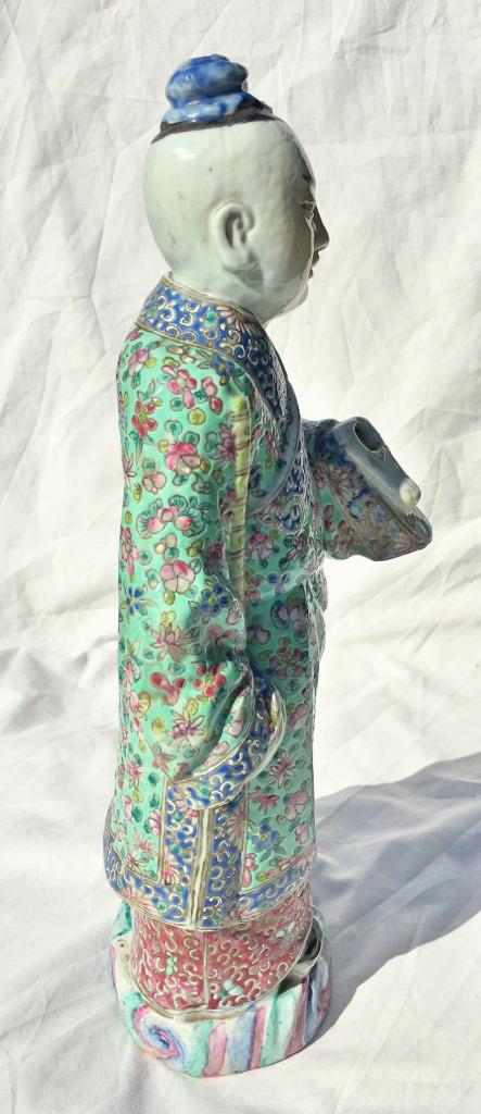 Chinese Famille Verte Porcelain Statue of a Merchant