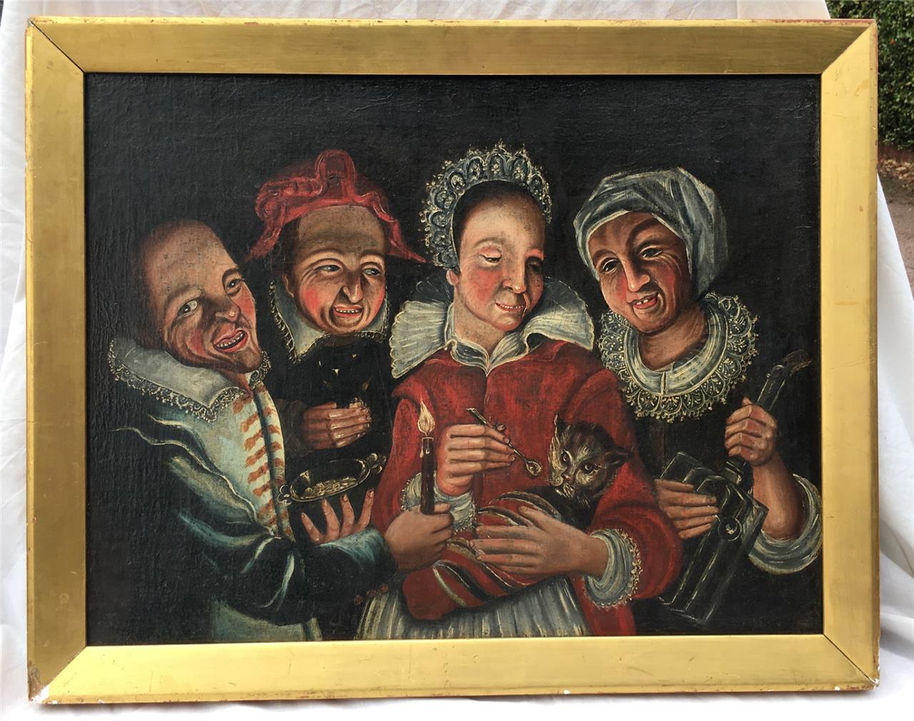 17th Century Flemish School "Feeding the Cat" Painting