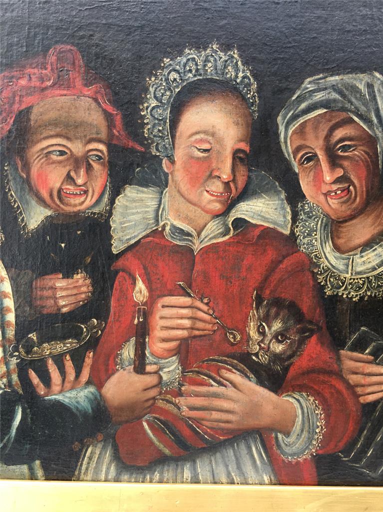 17th Century Flemish School "Feeding the Cat" Painting
