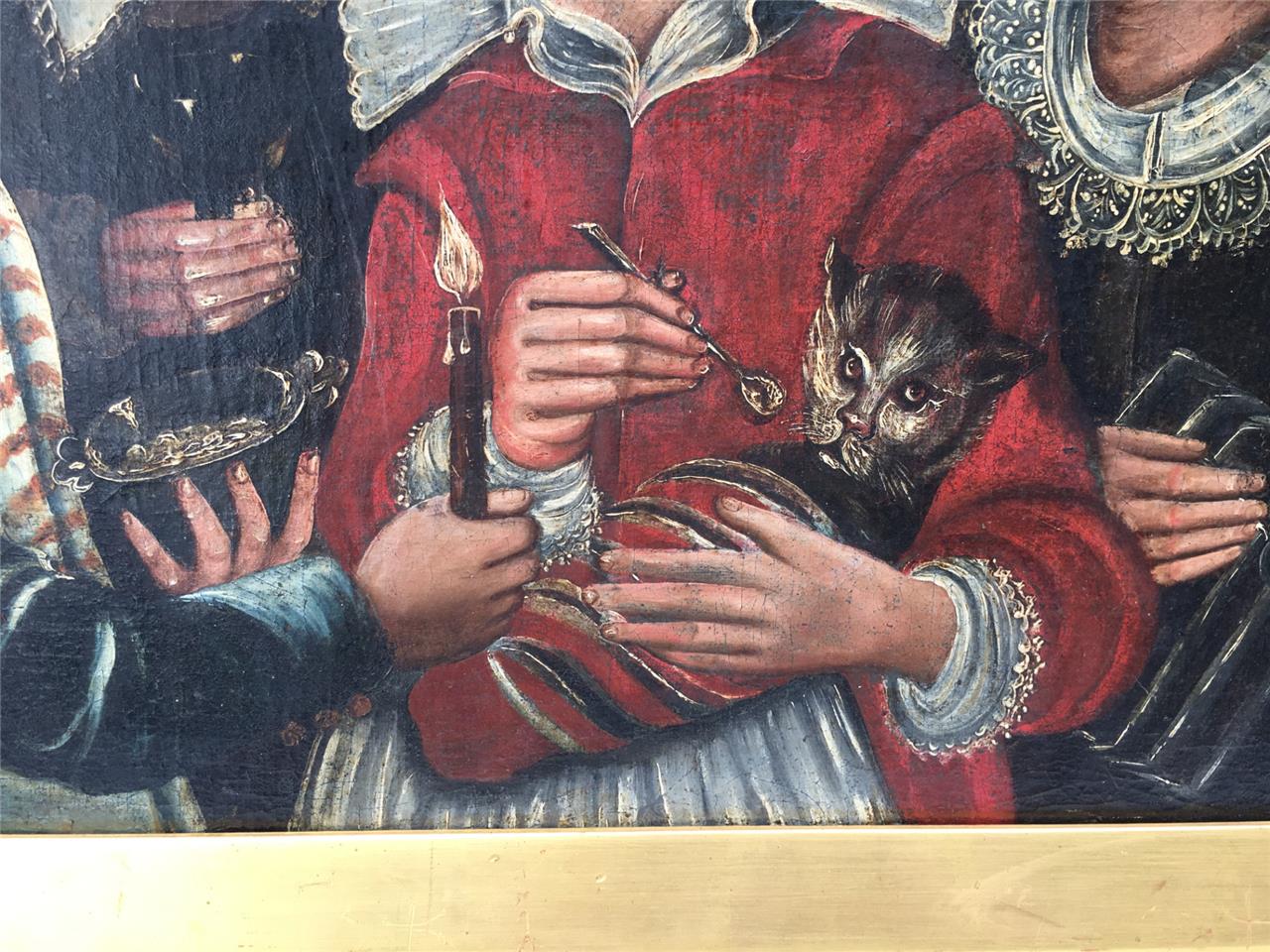 17th Century Flemish School "Feeding the Cat" Painting
