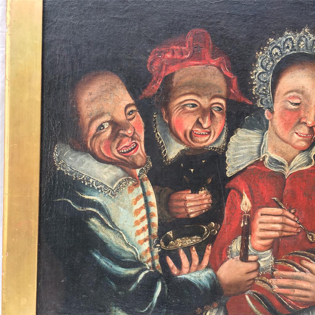 17th Century Flemish School "Feeding the Cat" Painting