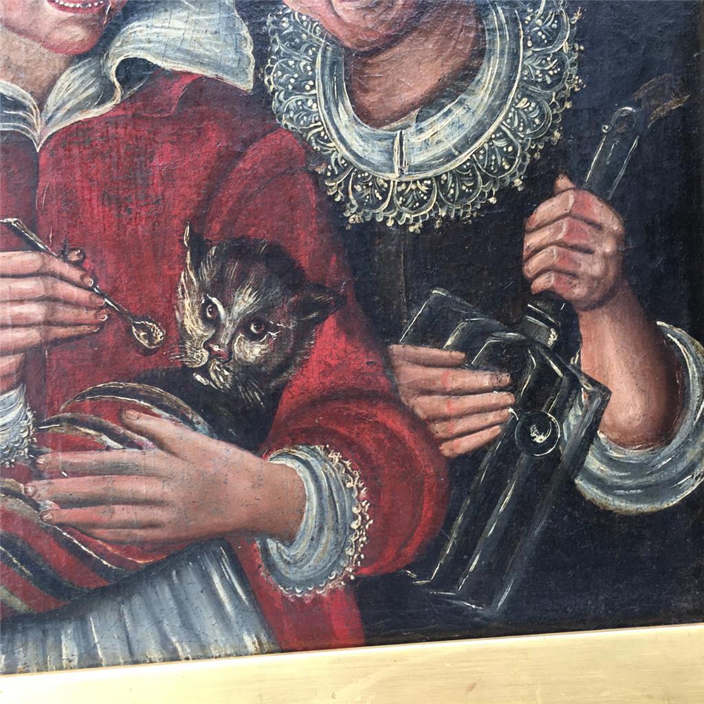 17th Century Flemish School "Feeding the Cat" Painting