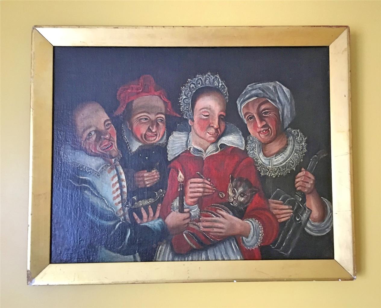 17th Century Flemish School "Feeding the Cat" Painting
