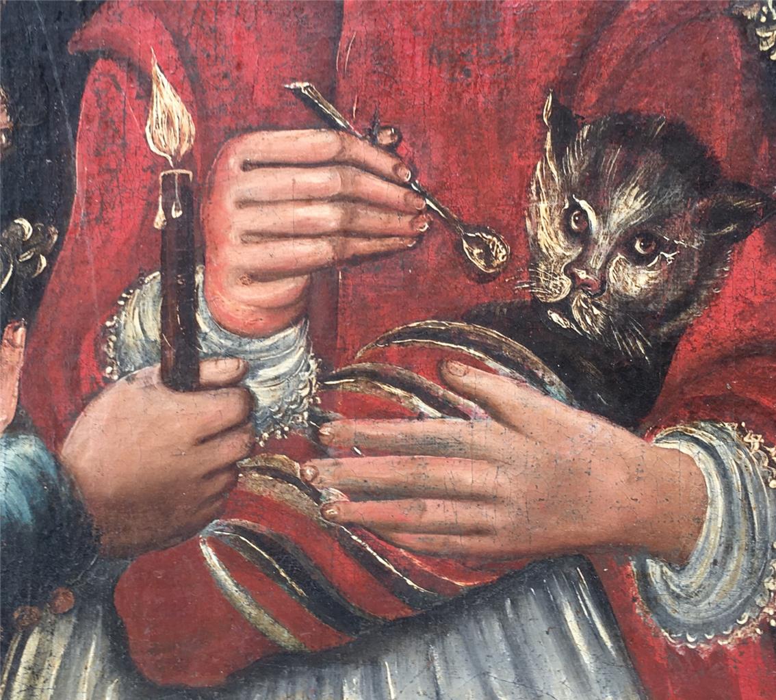 17th Century Flemish School "Feeding the Cat" Painting