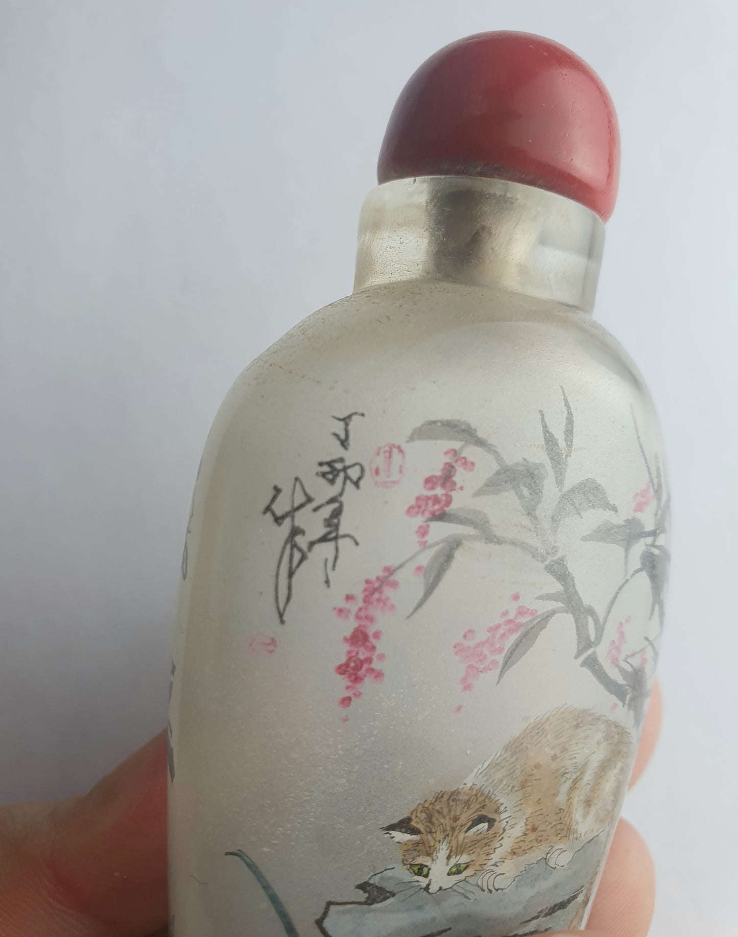 Signed Antique Chinese Snuff Bottle - Cats and Rabbits