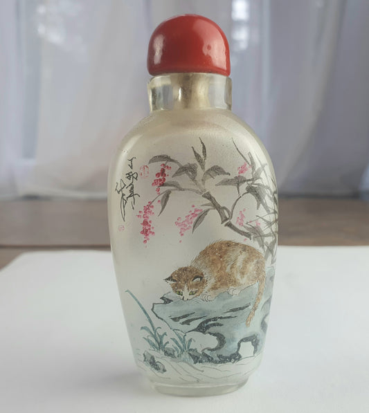 Signed Antique Chinese Snuff Bottle - Cats and Rabbits