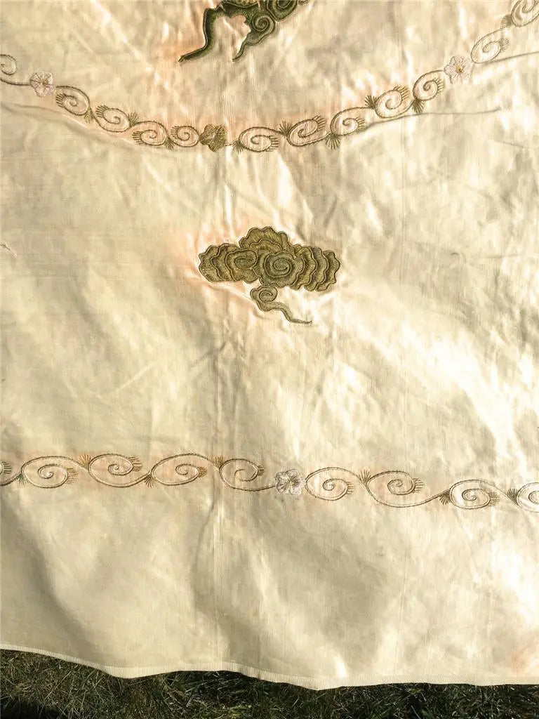 Majestic Late 19th Century Chinese Silk Embroidered Wall Hanging – Dragons in Harmony