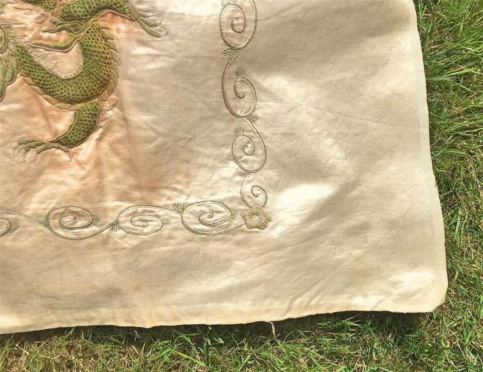 Majestic Late 19th Century Chinese Silk Embroidered Wall Hanging – Dragons in Harmony