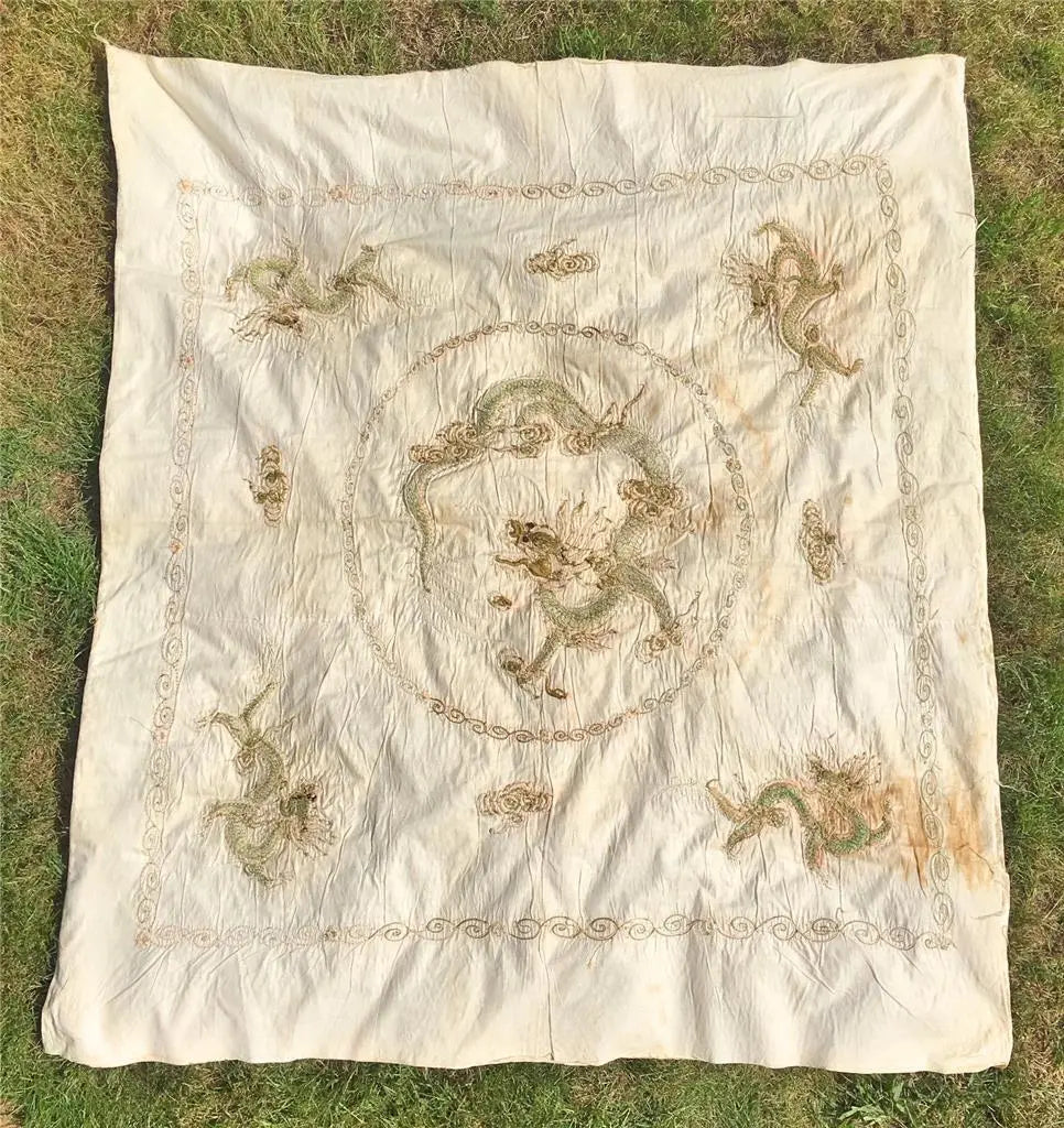 Majestic Late 19th Century Chinese Silk Embroidered Wall Hanging – Dragons in Harmony