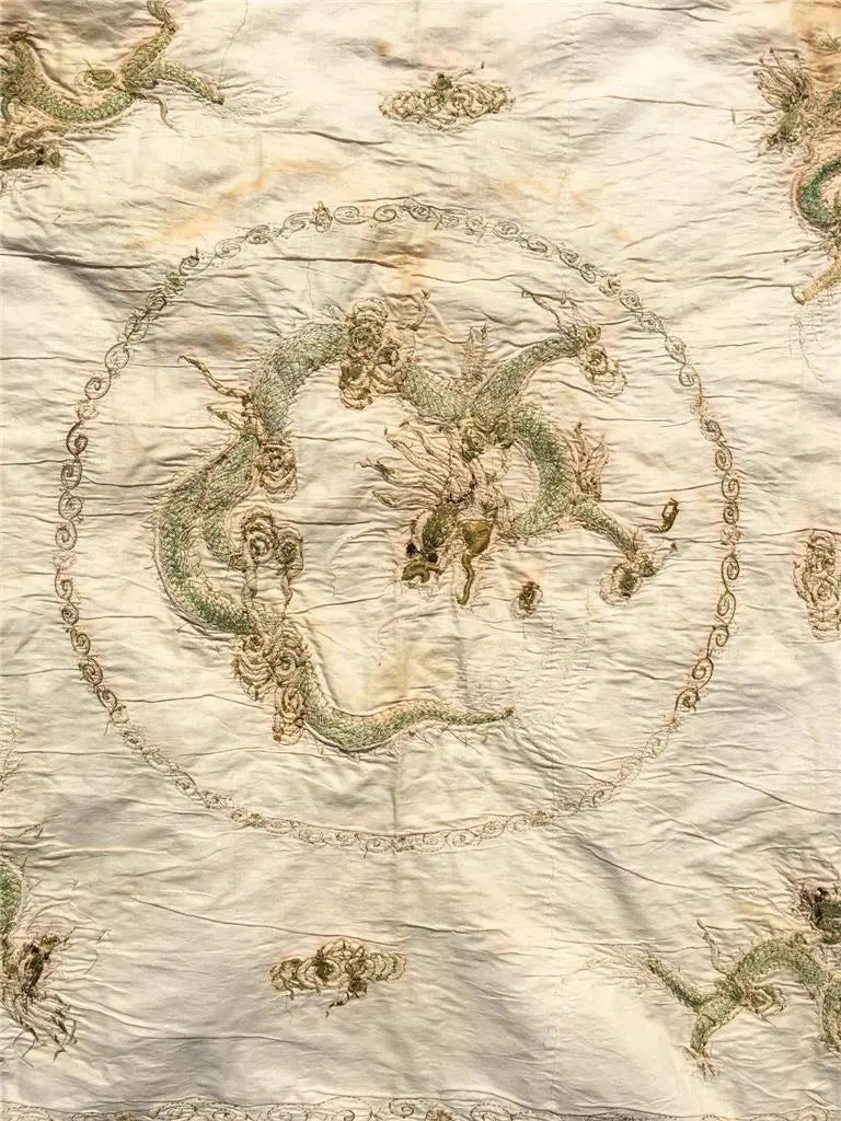 Majestic Late 19th Century Chinese Silk Embroidered Wall Hanging – Dragons in Harmony