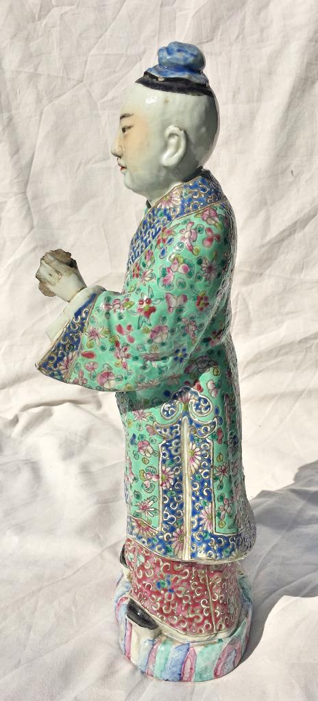 Chinese Famille Verte Porcelain Statue of a Merchant