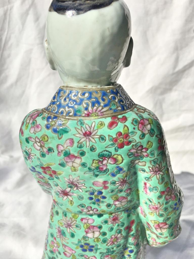 Chinese Famille Verte Porcelain Statue of a Merchant