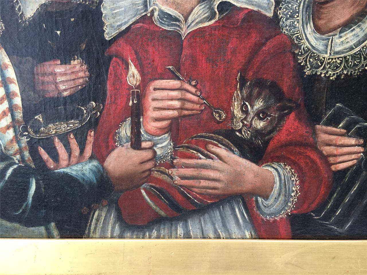17th Century Flemish School "Feeding the Cat" Painting