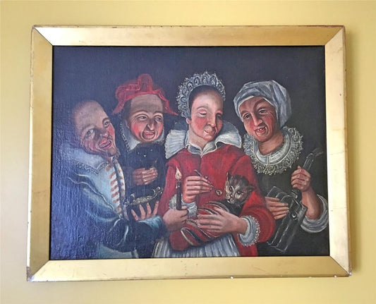 17th Century Flemish School "Feeding the Cat" Painting