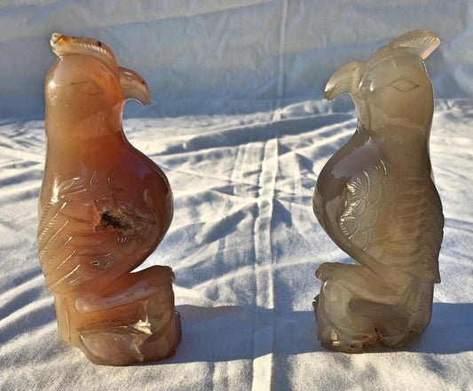 Chinese Qing Dynasty Pair of Jade Parrots