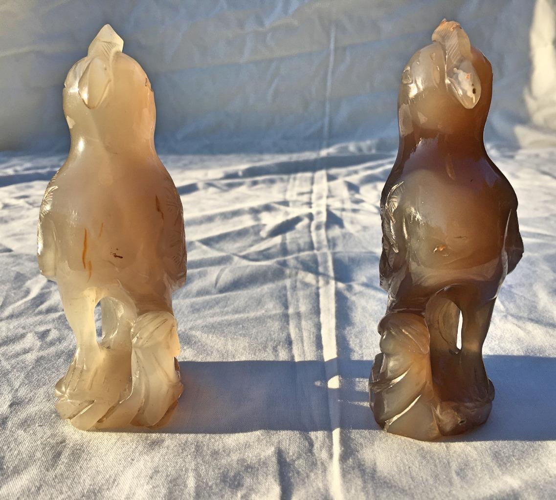 Chinese Qing Dynasty Pair of Jade Parrots