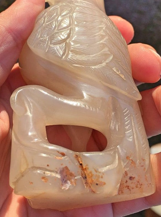 Chinese Qing Dynasty Pair of Jade Parrots