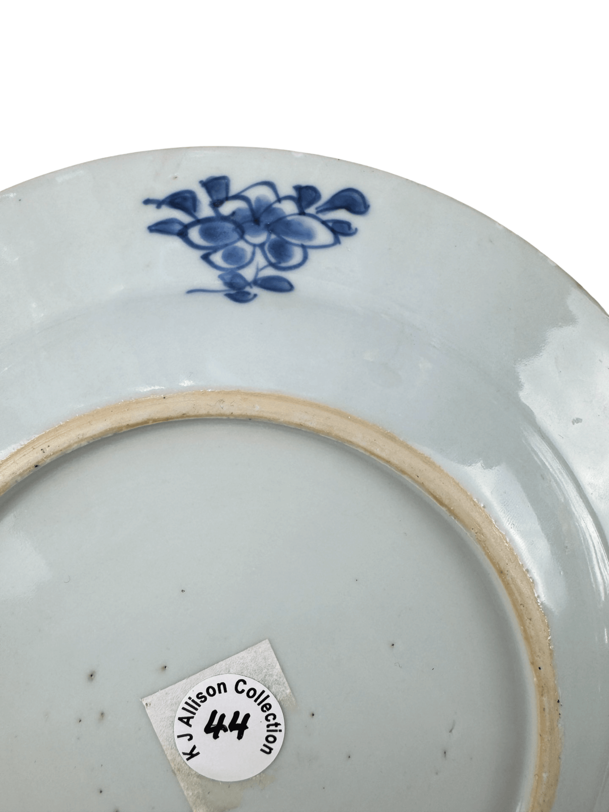 Antique Chinese blue and white plate base with floral design, Ex K J Allison Collection, Qianlong period.