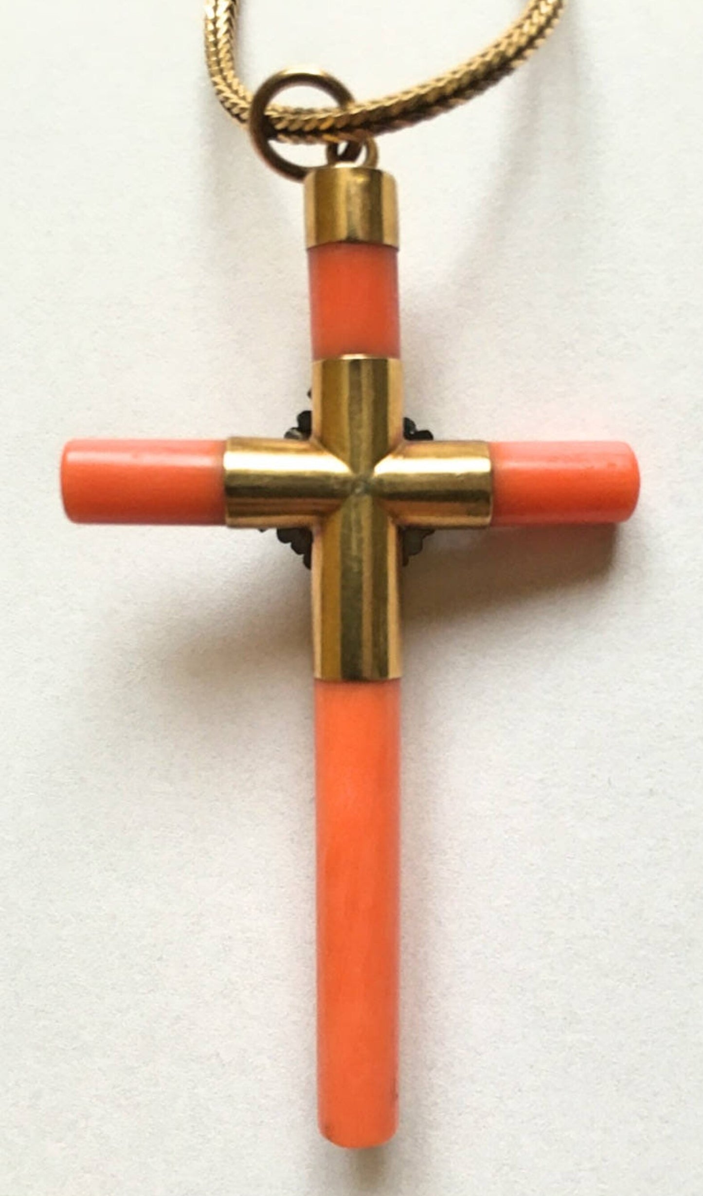 Antique Gold and Red Coral Cross